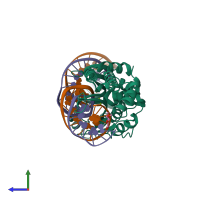 PDB entry 5e67 coloured by chain, side view.