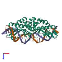 PDB entry 5e67 coloured by chain, top view.