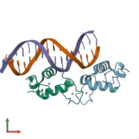 PDB entry 5e6b coloured by chain, front view.