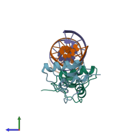 PDB entry 5e6b coloured by chain, side view.