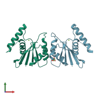 PDB entry 5e6f coloured by chain, front view.