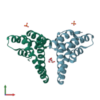 PDB entry 5e6g coloured by chain, front view.