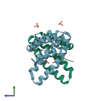 PDB entry 5e6g coloured by chain, side view.