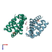 PDB entry 5e6g coloured by chain, top view.