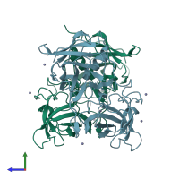 PDB entry 5e6t coloured by chain, side view.