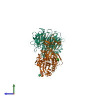 PDB entry 5e6u coloured by chain, side view.