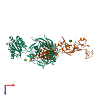 PDB entry 5e6u coloured by chain, top view.