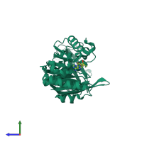 PDB entry 5e72 coloured by chain, side view.