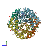PDB entry 5e83 coloured by chain, side view.