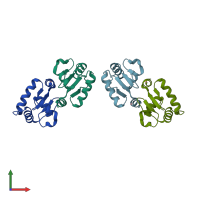 PDB entry 5e8g coloured by chain, front view.