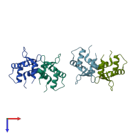 PDB entry 5e8g coloured by chain, top view.