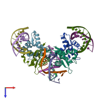 PDB entry 5e8i coloured by chain, top view.