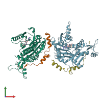 PDB entry 5e8j coloured by chain, front view.