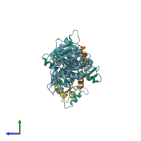 PDB entry 5e8j coloured by chain, side view.
