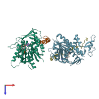 PDB entry 5e8j coloured by chain, top view.