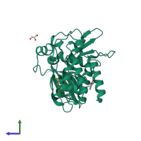 PDB entry 5e8w coloured by chain, side view.