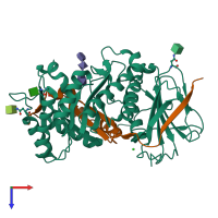 PDB entry 5e9b coloured by chain, top view.