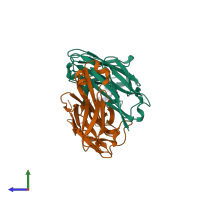 PDB entry 5ea0 coloured by chain, side view.