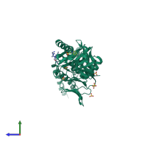 PDB entry 5ea3 coloured by chain, side view.