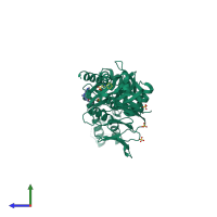 PDB entry 5ea4 coloured by chain, side view.