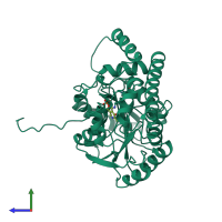 PDB entry 5eaa coloured by chain, side view.