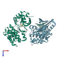 PDB entry 5eak coloured by chain, top view.