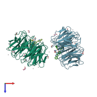 PDB entry 5eal coloured by chain, top view.