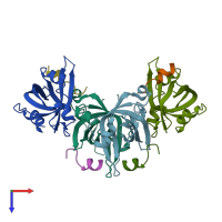 PDB entry 5eay coloured by chain, top view.
