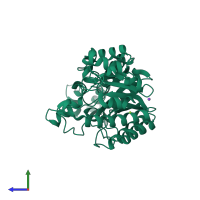 PDB entry 5eba coloured by chain, side view.