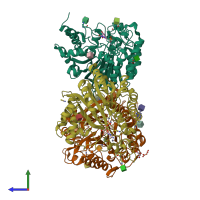 PDB entry 5ebe coloured by chain, side view.