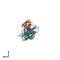 PDB entry 5ebw coloured by chain, side view.