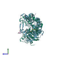 PDB entry 5ec8 coloured by chain, side view.