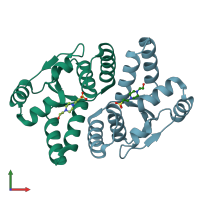 PDB entry 5ecd coloured by chain, front view.