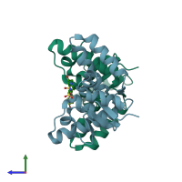 PDB entry 5ecd coloured by chain, side view.