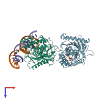 PDB entry 5ed1 coloured by chain, top view.