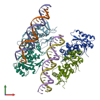 PDB entry 5ed4 coloured by chain, front view.
