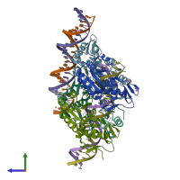PDB entry 5ed4 coloured by chain, side view.