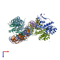 PDB entry 5ed4 coloured by chain, top view.