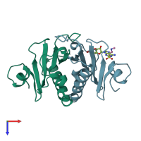 PDB entry 5ed6 coloured by chain, top view.