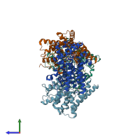 PDB entry 5edg coloured by chain, side view.