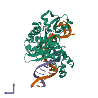 PDB entry 5edw coloured by chain, side view.