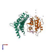 PDB entry 5ee5 coloured by chain, top view.