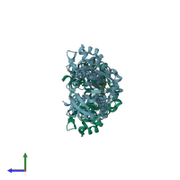 PDB entry 5eeg coloured by chain, side view.