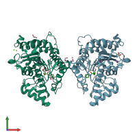 PDB entry 5eei coloured by chain, front view.