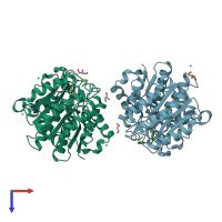 PDB entry 5eei coloured by chain, top view.