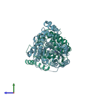 PDB entry 5eem coloured by chain, side view.