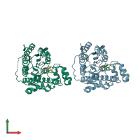 PDB entry 5een coloured by chain, front view.