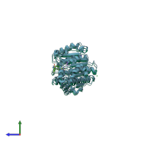 PDB entry 5een coloured by chain, side view.