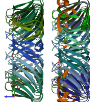 PDB entry 5eev coloured by chain, side view.