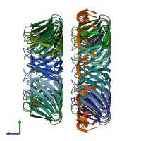 PDB entry 5eew coloured by chain, side view.